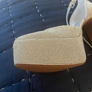 Gianni Bini Silver Rhinestone Platform Heels instant comfort and height.